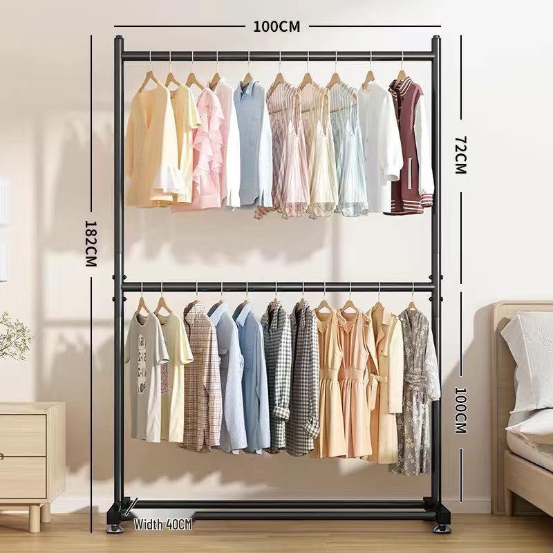 Movable Double-Layer Drying Rack with Wheels for Indoor and Balcony Use