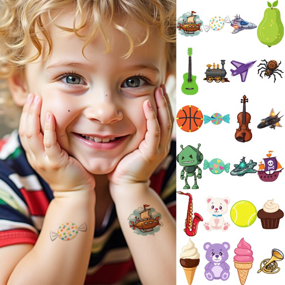 54pcs Temporary Tattoo Temporary Tattoo Stickers Spacecraft Violin Hot Air Balloon For Arms Boys Children