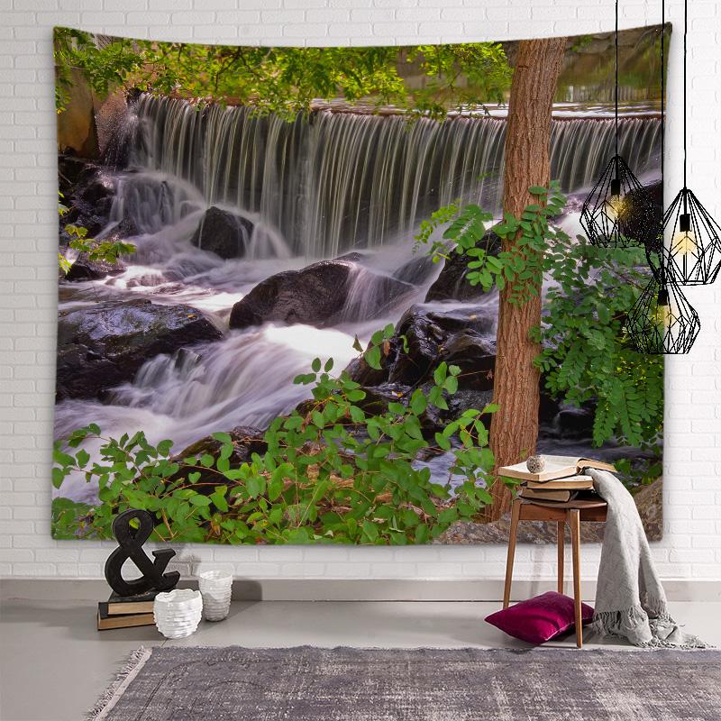 Mountain and Flowing Water Artistic Conception Tapestry Waterfall Wall Art Tapestry Room Personality Decoration Home Decoration