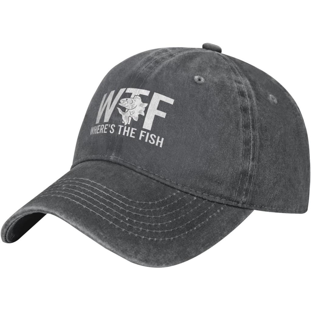 WTF Wheres The Fish Funny Graphic Washed Baseball Cap Unisex Cotton Outdoor Casual Hat