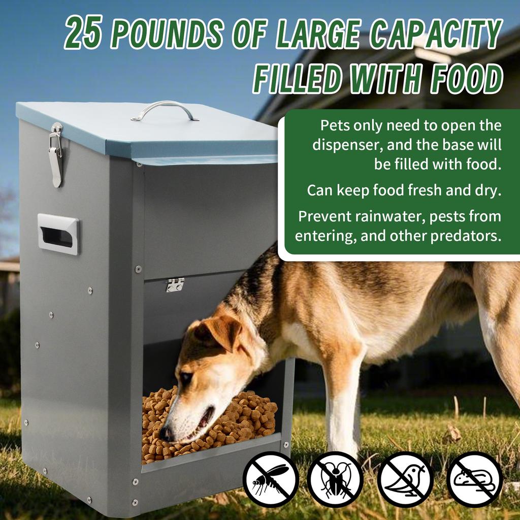 26LB Galvanized Automatic Dog Feeder High Quality Gravity Pet Food Feeder Dog Food Dispenser Outdoor Pet Feeder Large Capacity 5