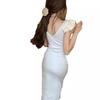French Temperament Small Flying Sleeves Lace Splicing Knitted Dress Women's Summer Slim Waist Vest Hip Long Skirt