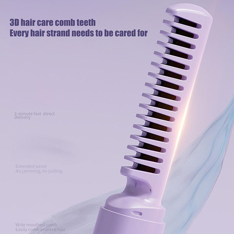 Straight Hair Comb Electric Hot Comb 2 In 1 Upgrade Version Wireless Hair Straightener And Curler Usb Charging