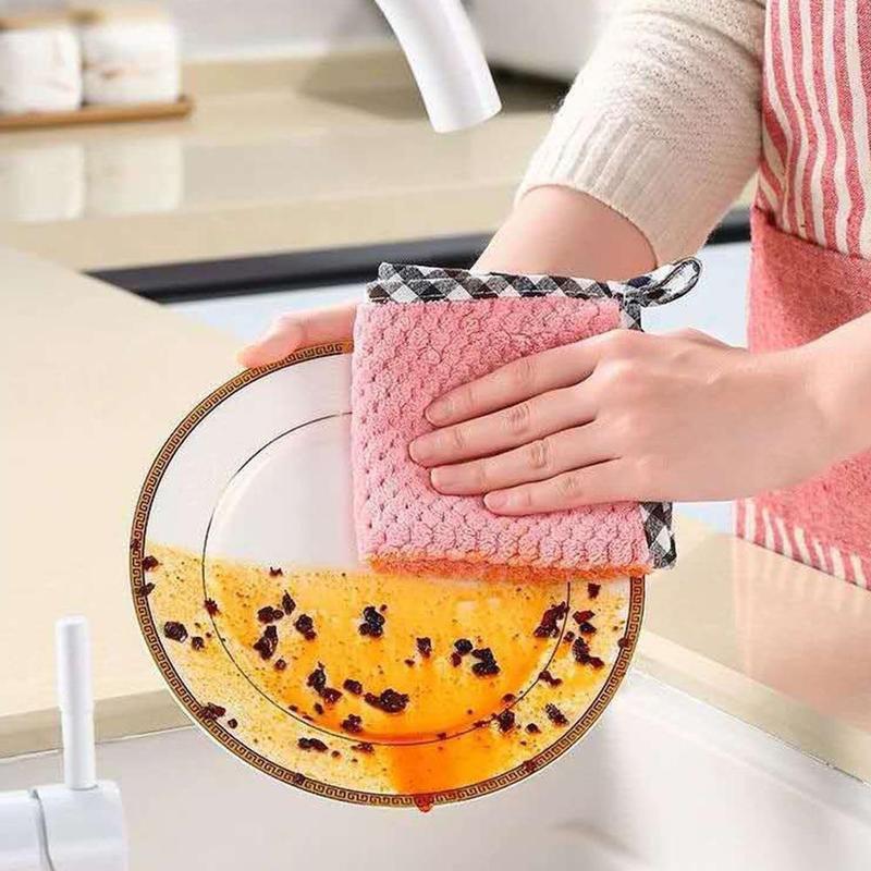 Kitchen Cleaning Coral Velvet Towel Rag Non-stick Oil Dish Cloth Double-sided Absorbent Thickening Scouring Tools Accessories