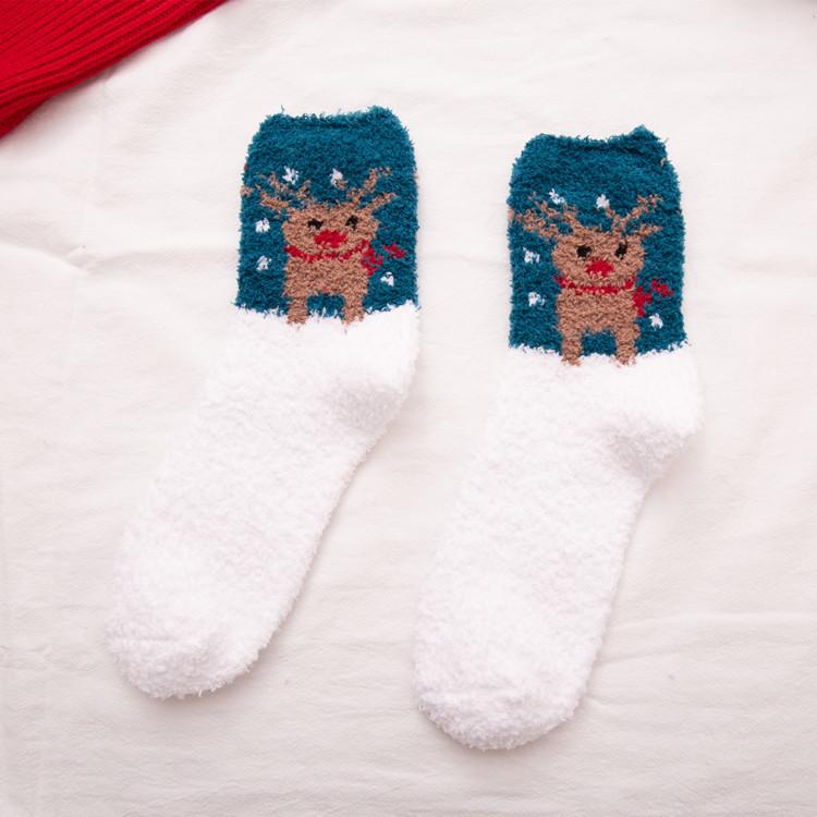 Autumn And Winter Coral Fleece Christmas Women'S Socks Home Heating Floor Socks Chinese New Year Festive Big Red Socks Female Cartoon Elk Socks