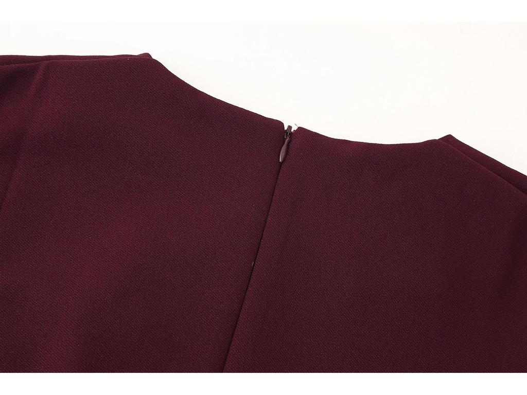 Spring 2025 Women's European & American Style Pleated Midi Dress - Short Sleeve, Round Neck