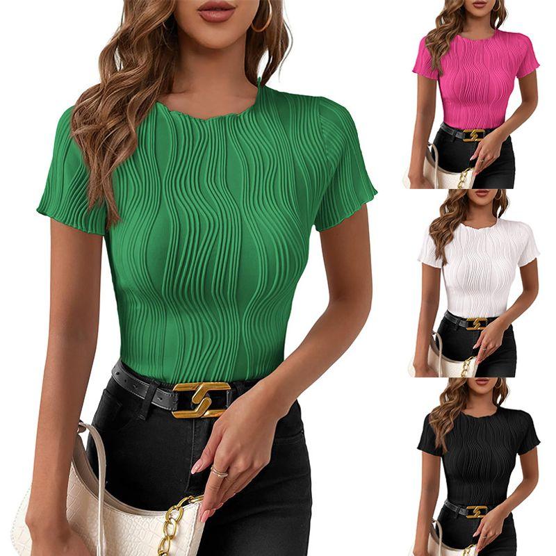 

2025 round Neck Slim Fit Short Sleeved T-shirt Top Black S