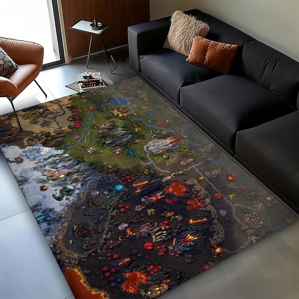 3D HOMM3 Heroes of Might and Magic Map Treasure Chest Retro Game Carpet Rug for Living Room Bedroom Home Sofa,Non-slip Floor Mat