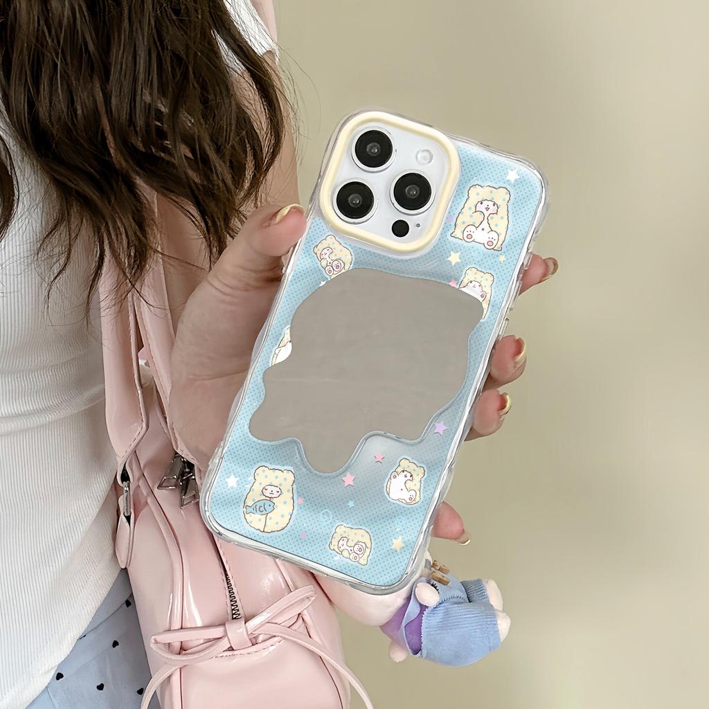 Cute Little Furry Bear Is Suitable for Apple 17/16 Mobile Phone Case Iphone13promax Huawei Makeup Mirror Case.
