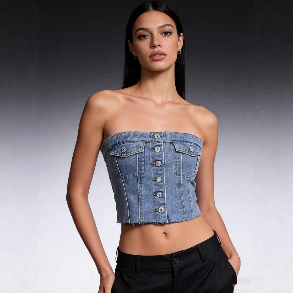 European and American Style Sexy Denim Tube Top for Women