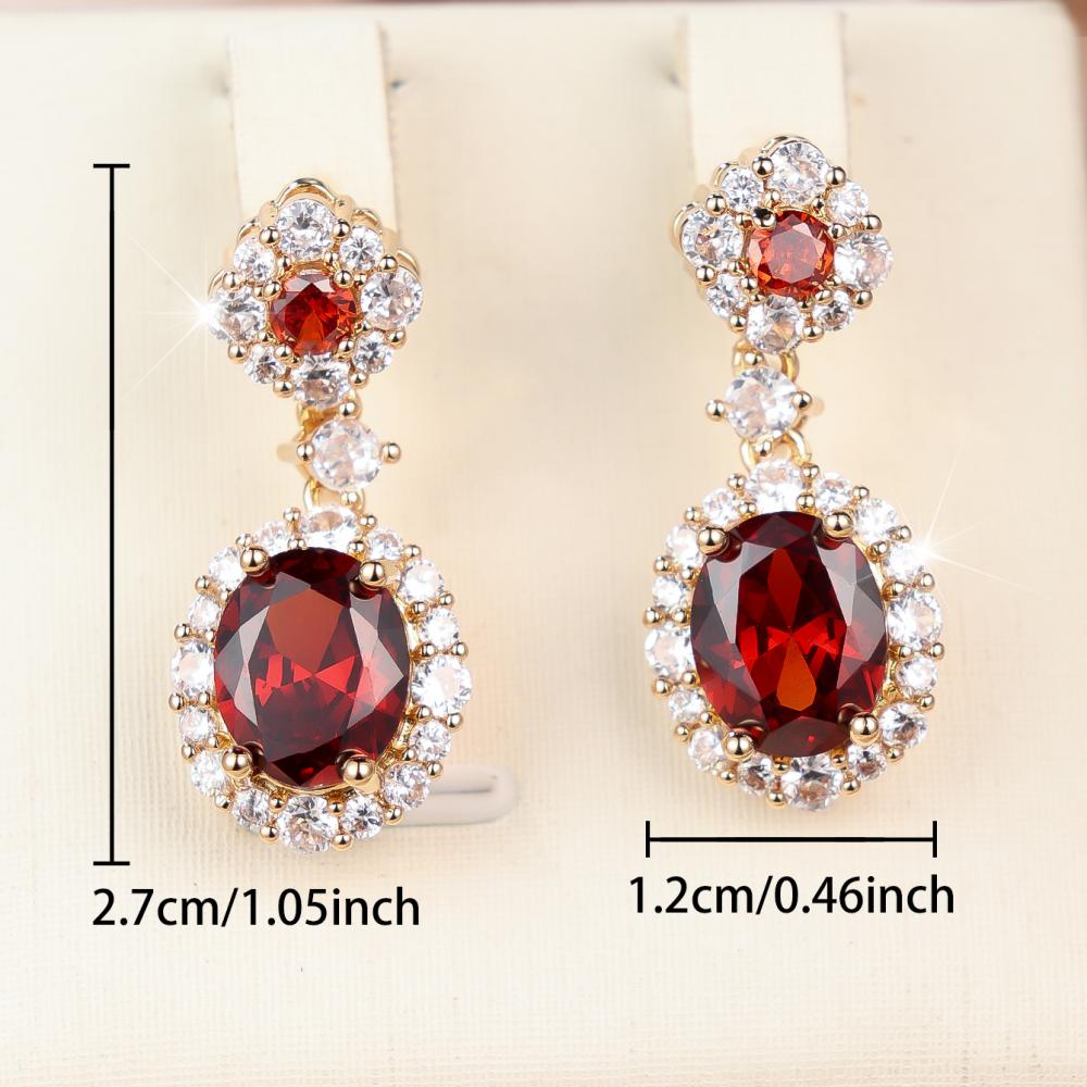 Gorgeous Gold Color Red Oval Zircon Drop Earrings for Women Daily Wear and Party