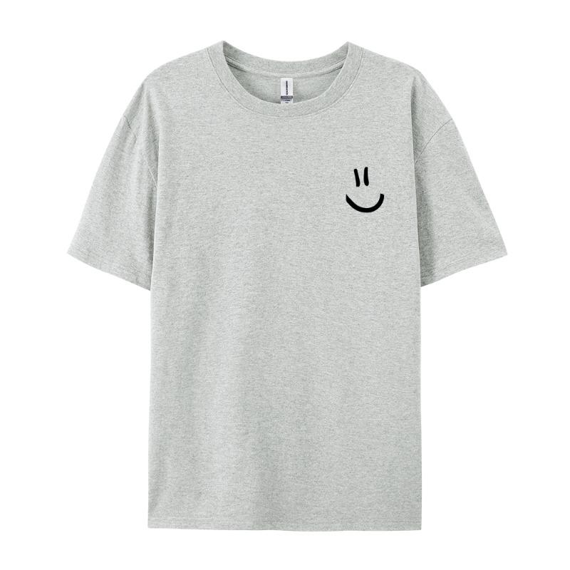 Minimalist Smile Face Style Graphic Print Tops Unisex Hip Hop Tee Clothes T Shirt Summer Breathable TShirt Street Cotton Tshirt