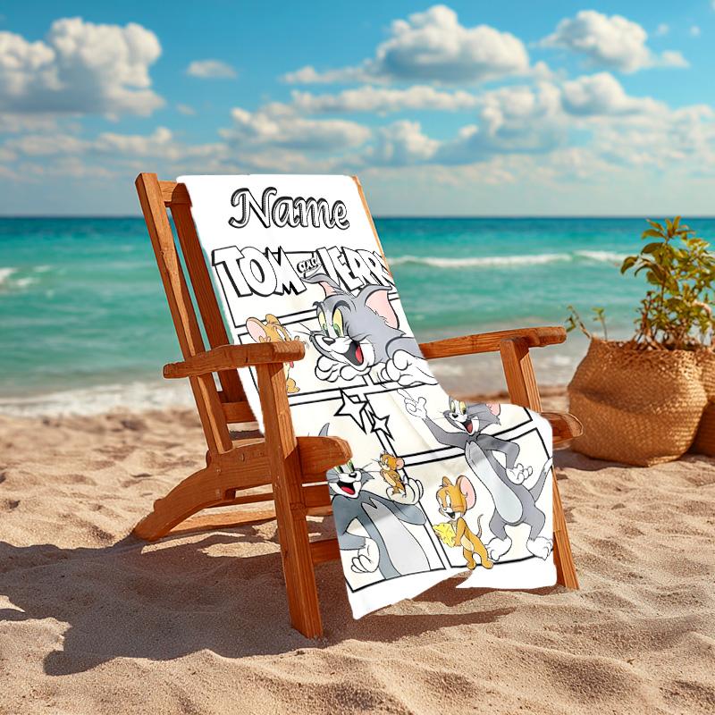 Personalized customized proof beach towel with Tom and Jerry pattern - soft, absorbent,quick-drying,perfect swimming,camping&bathing