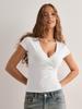 Women's V Neck Short Sleeve Tee Slim Fit Trendy Wrap Top Solid Color Y2K Soft Polyester Spandex Casual T-Shirt