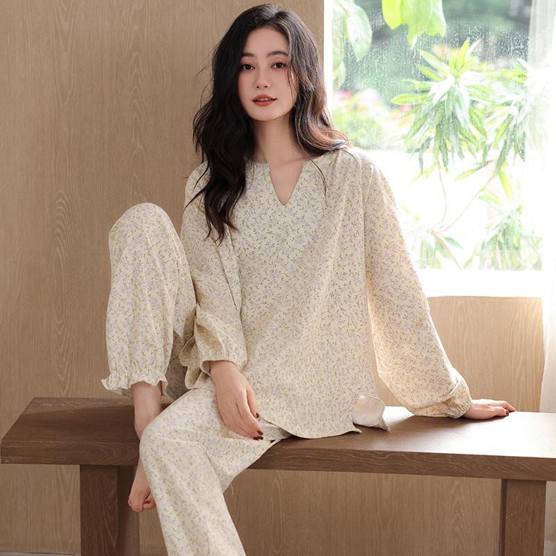 Pajamas Women's Spring and Autumn Pure Cotton Long-sleeved Large Size Can Be Worn Outside, High-end Casual Fashion Cotton Loungewear Suit