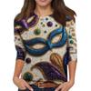 Top de Cuello con Estampado de Carnaval de Manga Tres Cuartos Casual y a la Moda para Mujer