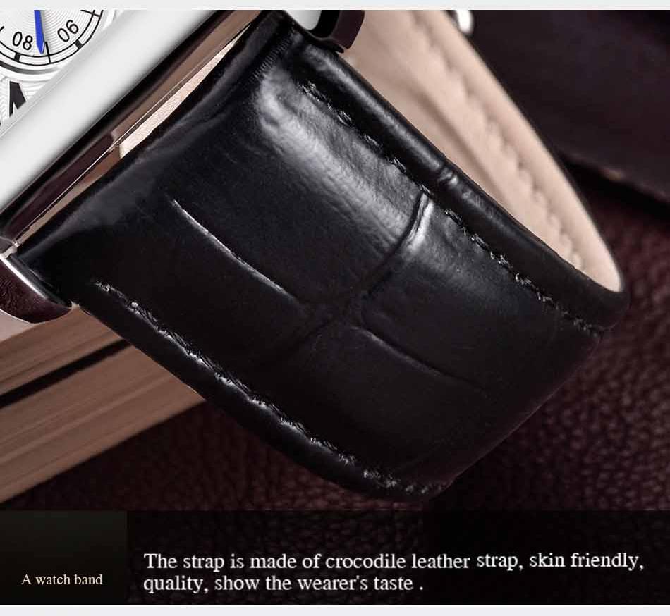 Luxury Top Brand Square Mens Wristwatches Unique Design Rose Gold Calendar Stop Watch Genuine Leather Quartz Business Male Clock