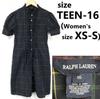 Short Sleeve Frill Shirt Dress Teen 16 Adult XS-S Navy Check Mini Length Spring Summer(USED)