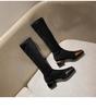 Legs fine~ show leg length~ autumn and winter elastic boots square head fashion boots women's splicing knee boots thick heel trend