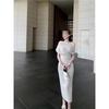 Off-Shoulder Casual Waist Temperament Pleated Dress Women's Summer Small Dress Long Dress Dress Clothes