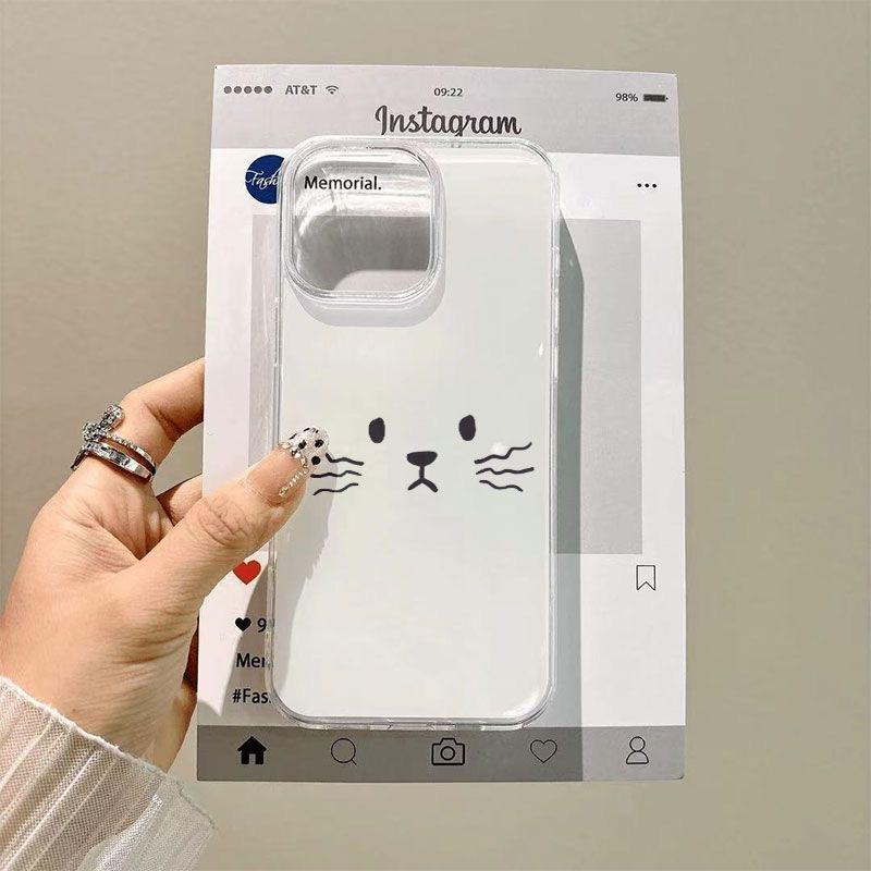 The New IMD White Bottom Case Is Suitable for Apple 16ProMax Mobile Phone Case iPhone17/14Pro Cute 15 Cat 13x.
