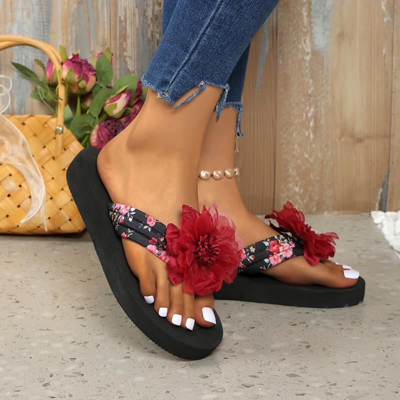 Women's Slippers Summer Slippers Open Toe Flower Sandals Casual Beach Shoes Noble