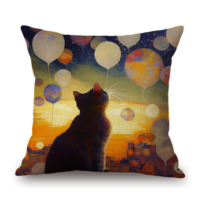 Gold Yellow Lovely Cat Kitten Oil Painting Modern Art Home Decoration Sofa Throw Pillow Case Cotton Linen Square Cushion Cover