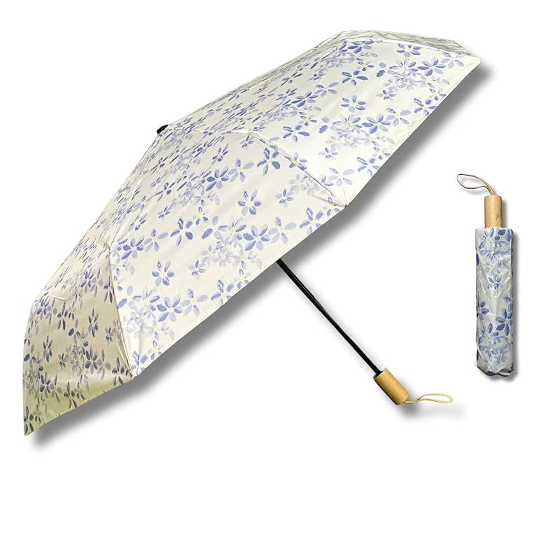 

[W&C] Folding umbrella parasol ladies floral pattern wooden handle 8 bones Manual opening/closing type Wind resistance UV cut For both rain and shine