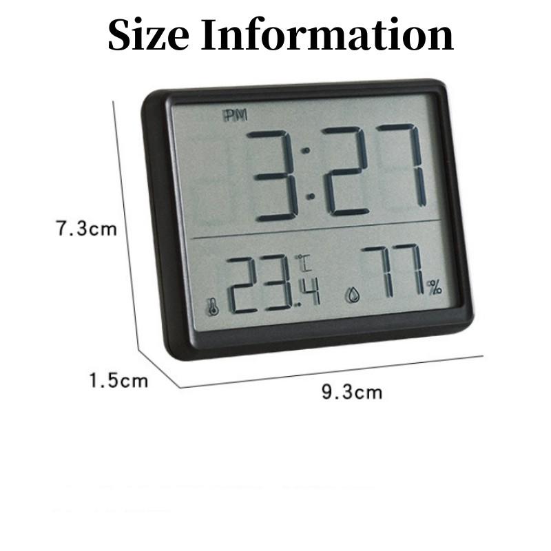 Mini Digital Alarm Clock Temperature Humidity Hourly Beep Magnetic Sucked Table Clock 12/24H Battery Powered LCD Wall Clock