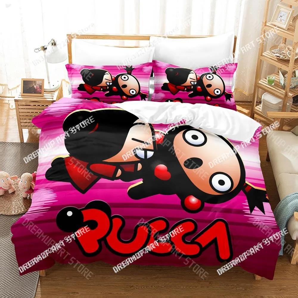 3D Print Pucca Cartoon Bedding Set Cartoon Anime Three-piece Set Adult Kid Bedroom Duvetcover Sets Kawaii Girls