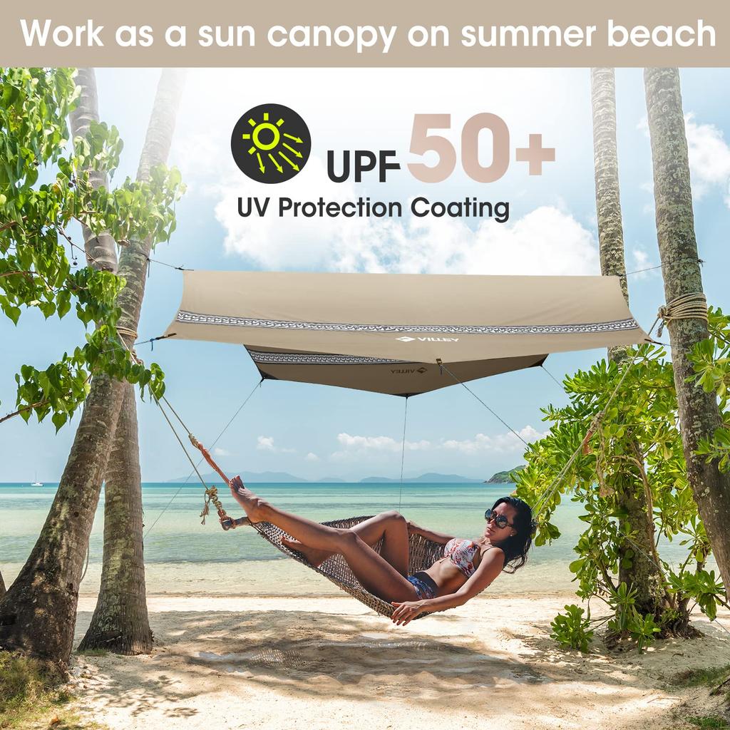 VILLEY Tente de Plage Camping PU Ignifuge Lumière UV Étui de Rangement Inclus Bâche, Bâche, Abri, Bâche, Auvent, 3,5x3m, Revêtement, Matériau,