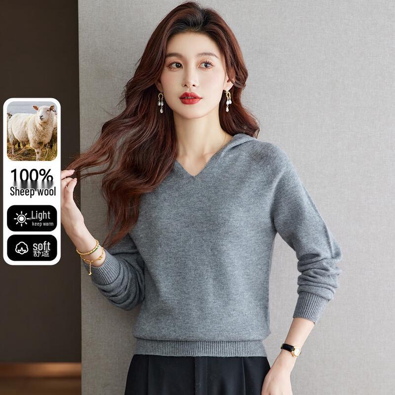 SNOWFLYING Women's Hooded 100% Wool Sweater