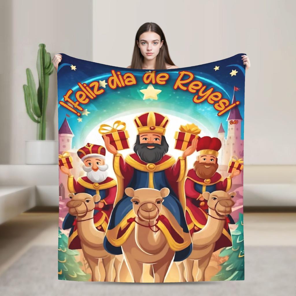 Día de los Reyes Magos Throw Blanket for Couch  Fuzzy Soft Plush Blanket 50x60 Inches Multi-size Bedspread for All Seasons