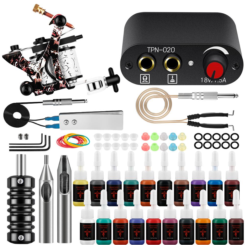 

PHOENIXY Tattoo Kit Tattoo Machine Gun 20 цветов Tattoo Ink Источник питания Тату-ручки Инструменты для боди-арта Полный набор татуировок