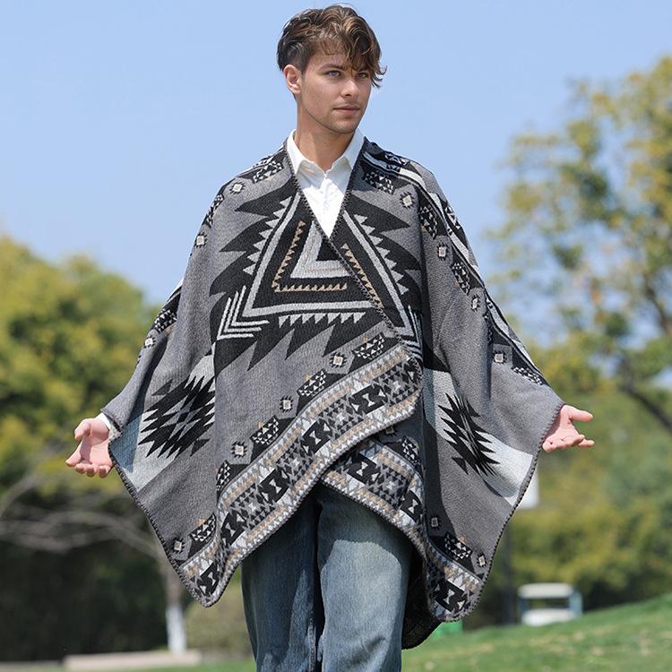 Men's Knitted Open Front Shawl Wrap Soft Warm Vintage Poncho Cape Casual Oversized Shawls Cardigan Wraps Scarf Blanket Lightweight Shawl Scarf for Men