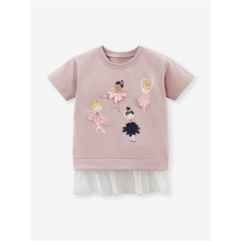 Girls' Pure Cotton Mid-Length Short-Sleeved T-Shirt Dress, New Summer Thin Children's Pink Stylish Round-Neck Top 8
