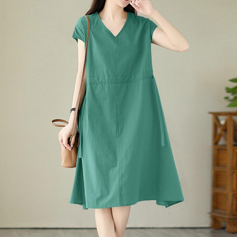 ZANZEA Women Casual V-Neck Loose Summer Short Sleeve Dress
