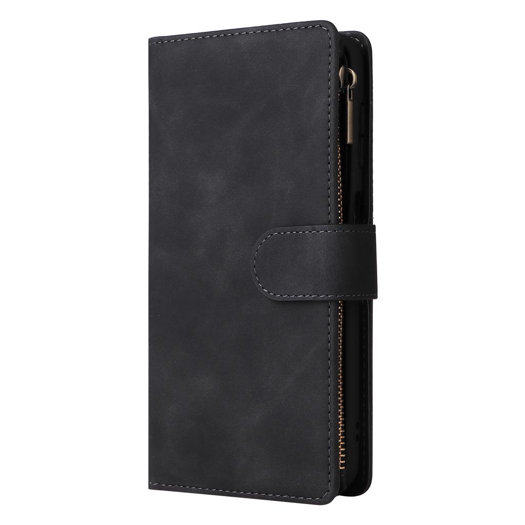 For Samsung Galaxy S25 FE Case Zipper Wallet Multiple Card Slots Leather Phone Cover with Wrist Strap