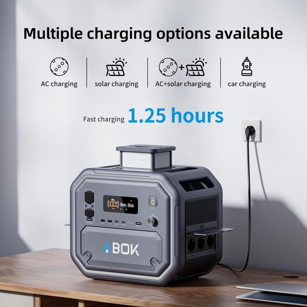 ABOK Ark2500 Draagbaar Energie Station 2160Wh LiFePO4 Batterij 2800W AC Uitgang 11 Uitgangspoorten App Bediening – Grijs