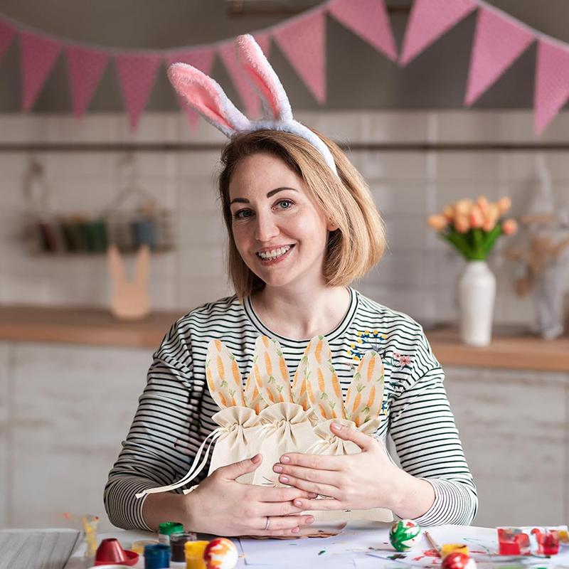 WTEMPO Ostern Süße Kaninchen Geschenktüten Frühling Sommer Party Mitgebsel Geburtstagsdekorationen Wiederverwendbare Goodie-Aufbewahrungstaschen Kaninchen Kordelzug Leckerli-Taschen