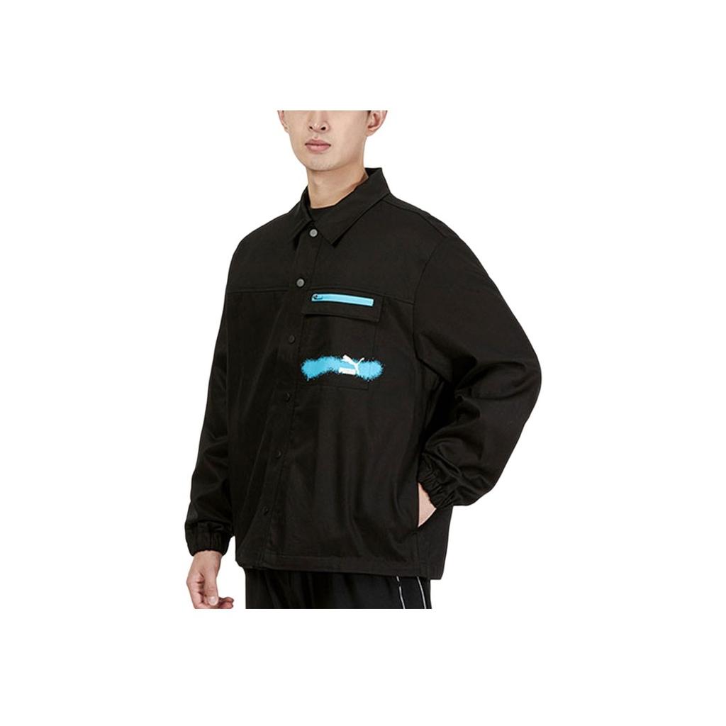 Puma Logo Print Woven Collar Jacket Men Outerwear Black 536089-01