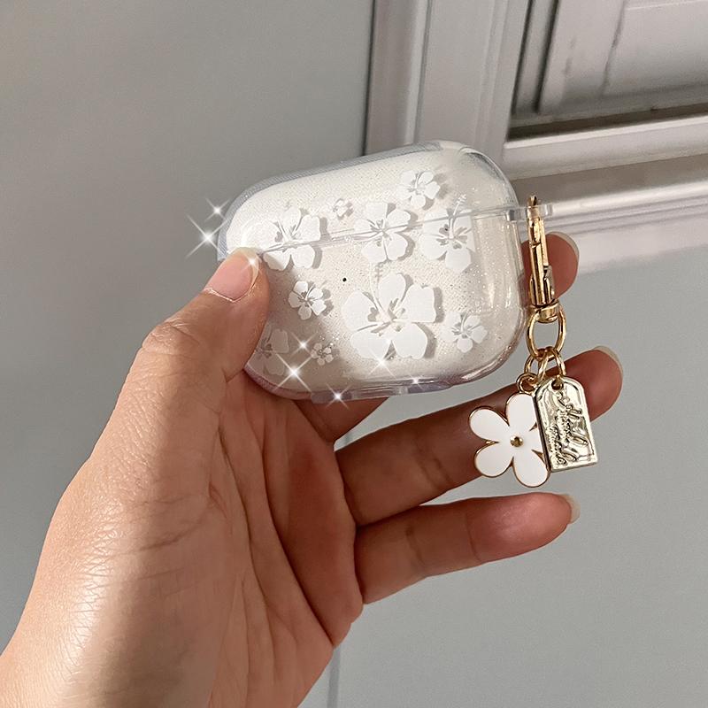 Fashion Soft Silicone Cover For AirPods 3 pro2rd Cute Clear White Flower Pendant Earphone Case For Apple AirPod Pro 2 Headphone