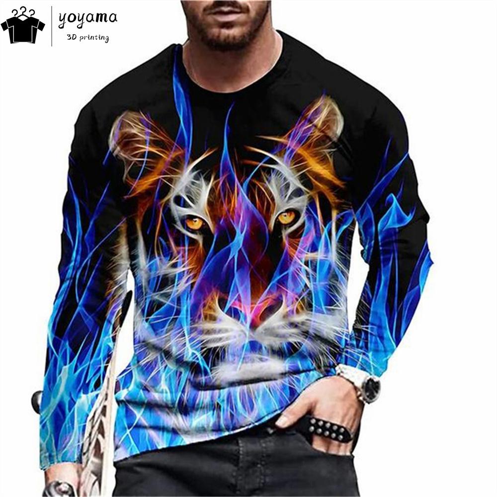 

Мужская одежда с принтом тигра Повседневные свободные мужские рубашки Футболки с 3D-принтом и рисунком тигра Дышащие мужские футболки с длинным рукавом Топы 6XL