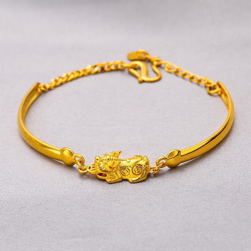 Korean Style Brass 3D Pixiu Bangle with Lucky Beads for Women
