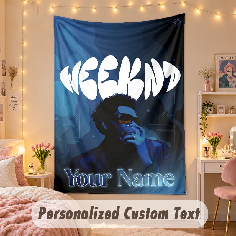 Custom Personalized Tapestry,The Weeknd Print Custom Name Text Wall Art Hanging for Bedroom