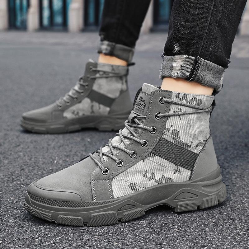 Mens High Top Boots Outdoor Desert Camouflage Boots Breathable Canvas Booties Fashion Work Ankle Boots Lace-Up High Top Sneakers