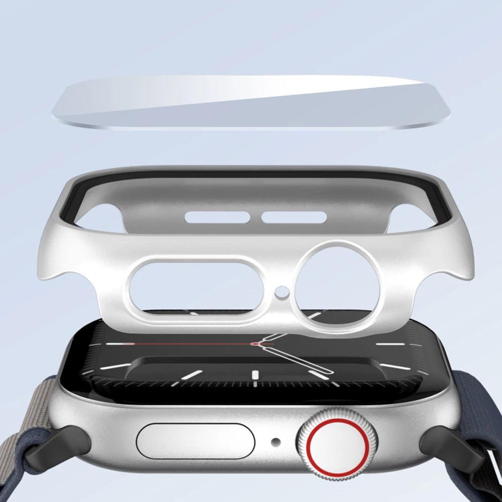 Tempered Glass+Cover For Apple Watch 42mm 46mm 45mm 44mm 41mm 40mm Hard PC Screen Protector Case iWatch Series 11 10 9 8 7 6 SE3