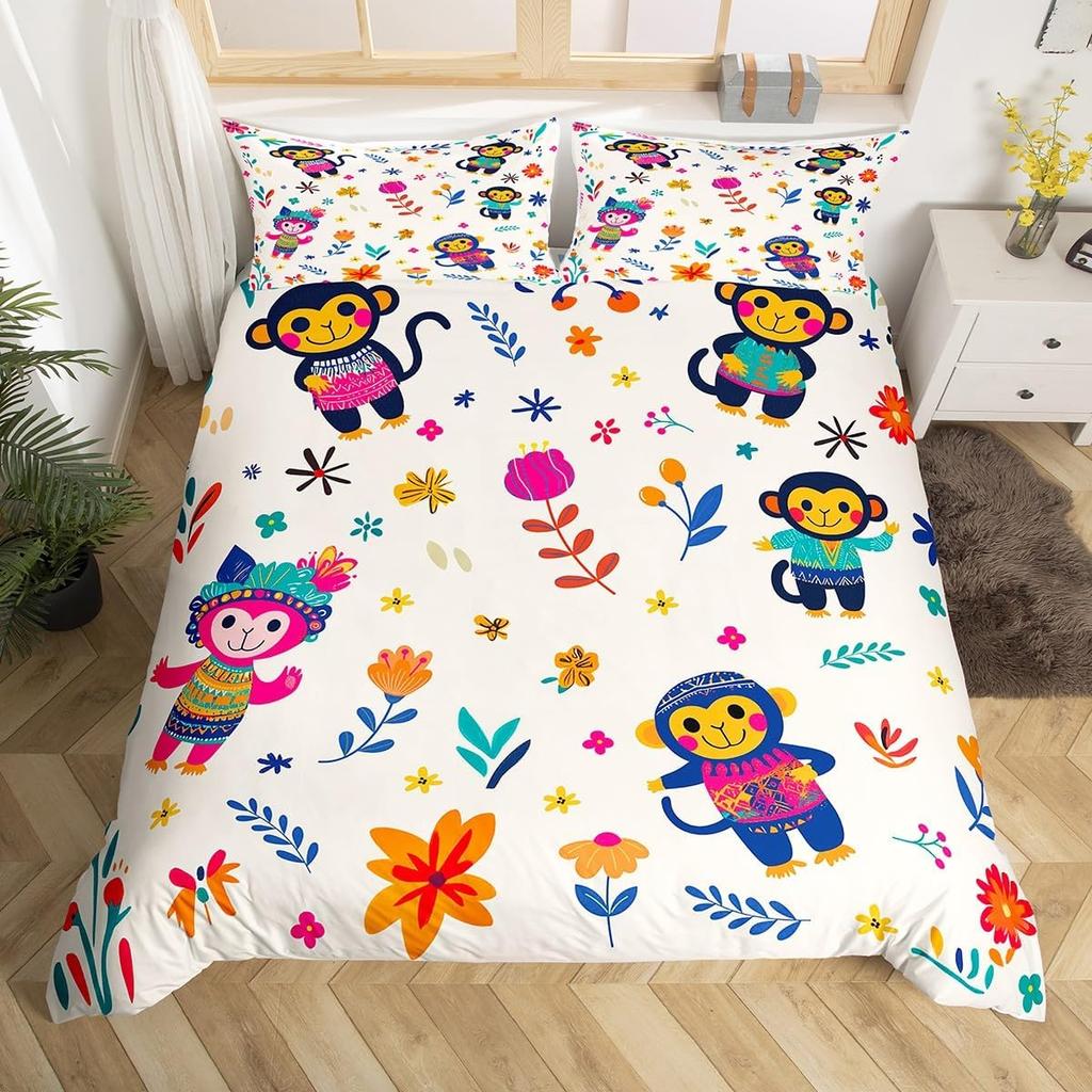 Lieblicher Igel Bettbezug Twin King Hippie Ausgefallen Blume Bettwäsche Set für Kinder Jungen Mädchen Lustiger Tribal Igel Bettdeckenbezug