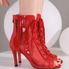 Summer Women's High Top Dance Shoes Black Ballroom Boots Salsa Tango Shoes Girl Fashion Party Mesh Cutout High Heel Sandals