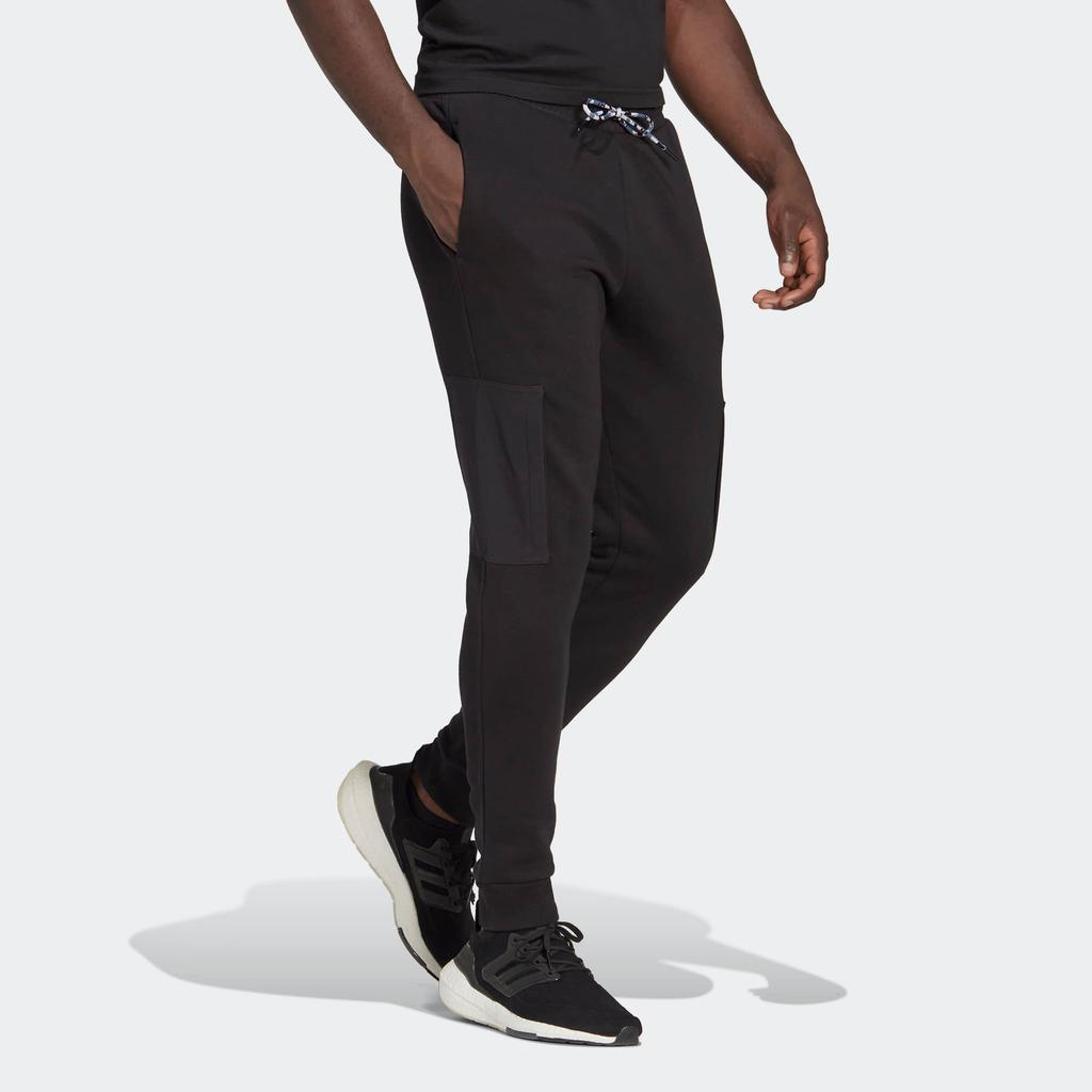 Adidas Logo Print Drawstring Joggers With Elastic Waist Men Bottoms Black HL9375